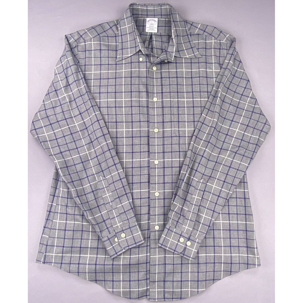 Brooks Brothers 1818 Regent Shirt  Large Supima Cotton Non-Iron Plaid EUC Plaid
